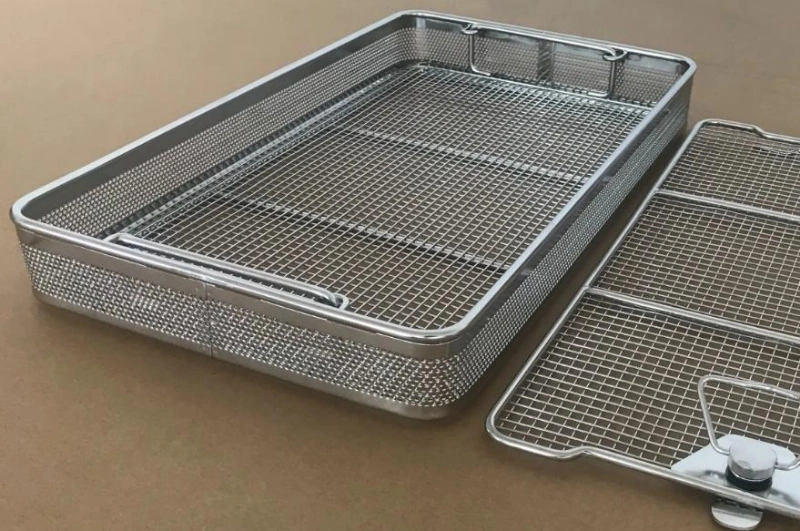 640X150X77mm Silicon Bracket Rigid Scopes Sterilization Welded Perforated Mesh Baskets